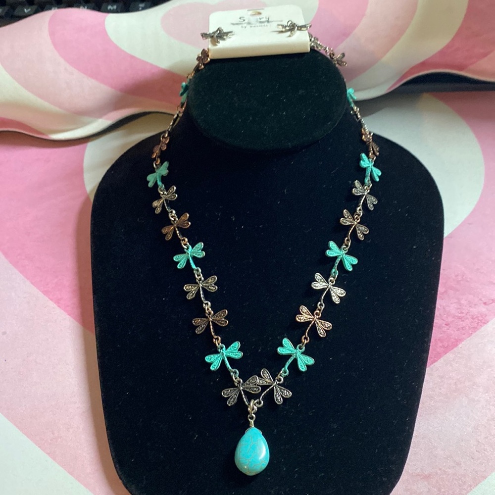 Dragon Ball, necklace and earring set with turquoise